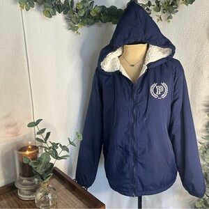 PINK Victoria's Secret Navy Blue Women’s Sherpa Lined Rain Jacket w/ Hoodie XS/S